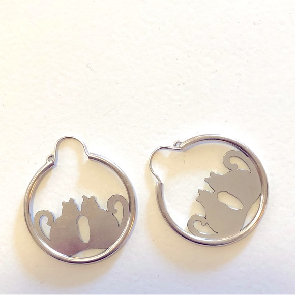 Vintage Sterling Silver Cat Hoop Earrings - Picture 7 of 7